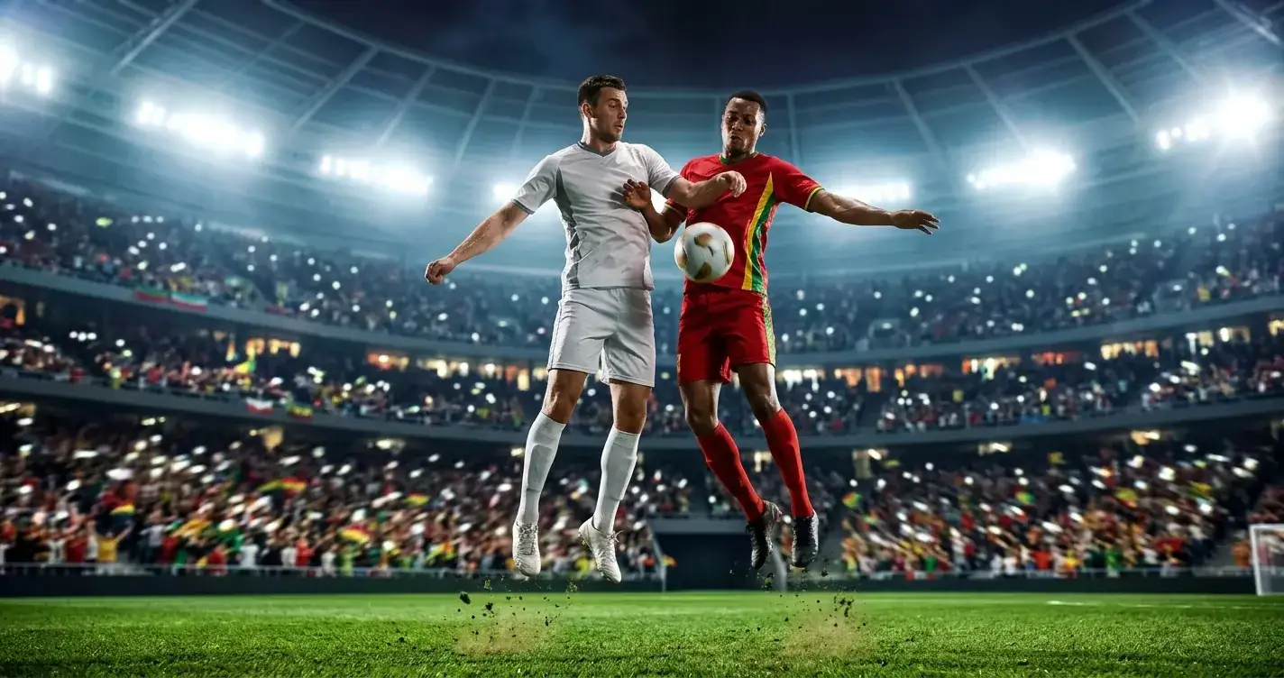 Joueurs anglais et ghanéens se disputant le ballon lors d'un match de Coupe du Monde