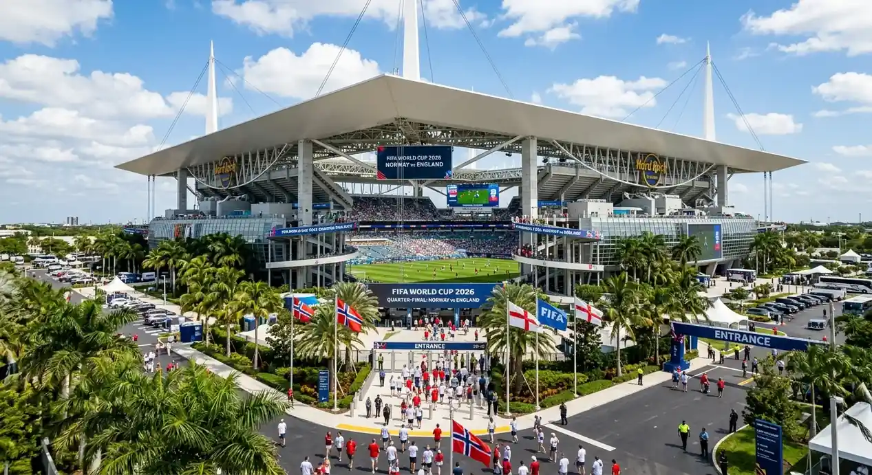 Le Hard Rock Stadium de Miami sous le soleil de Floride avant un quart de finale